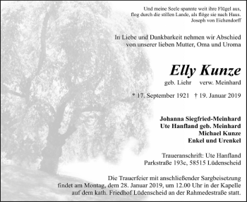 Traueranzeige von Elly Kunze von Wetterauer Zeitung, Wetterauer Zeitung