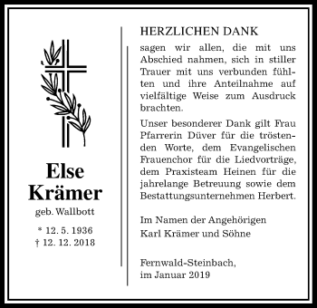 Traueranzeige von Else Krämer von Giessener Allgemeine, Alsfelder Allgemeine