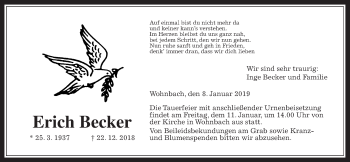 Traueranzeige von Erich Becker von Wetterauer Zeitung, Wetterauer Zeitung