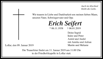 Traueranzeige von Erich Seifert von Giessener Allgemeine, Alsfelder Allgemeine