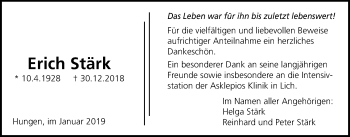 Traueranzeige von Erich Stärk von Licher Wochenblatt, Licher Wochenblatt, Licher Wochenblatt