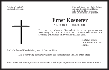 Traueranzeige von Ernst Kosneter von Wetterauer Zeitung, Wetterauer Zeitung