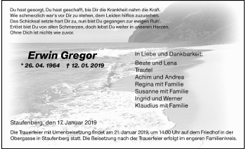 Traueranzeige von Erwin Gregor von Alsfelder Allgemeine, Giessener Allgemeine