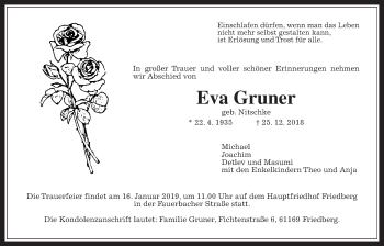 Traueranzeige von Eva Gruner von Wetterauer Zeitung, Wetterauer Zeitung
