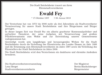 Traueranzeige von Ewald Fey von Wetterauer Zeitung, Wetterauer Zeitung