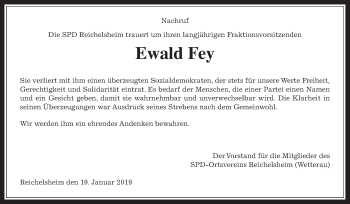 Traueranzeige von Ewald Fey von Wetterauer Zeitung, Wetterauer Zeitung