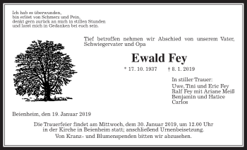 Traueranzeige von Ewald Fey von Wetterauer Zeitung, Wetterauer Zeitung