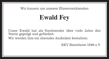 Traueranzeige von Ewald Fey von Wetterauer Zeitung, Wetterauer Zeitung