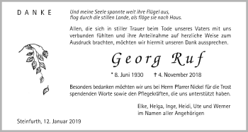 Traueranzeige von Georg Ruf von Wetterauer Zeitung, Wetterauer Zeitung