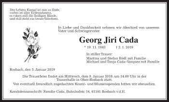 Traueranzeige von Georg Jiri Cada von Wetterauer Zeitung, Wetterauer Zeitung