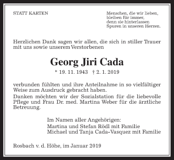 Traueranzeige von Georg Jiri Cada von Wetterauer Zeitung, Wetterauer Zeitung