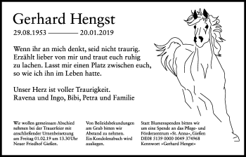 Traueranzeige von Gerhard Hengst von Giessener Allgemeine, Alsfelder Allgemeine
