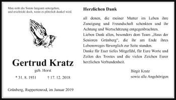 Traueranzeige von Gertrud Kratz von Mücker Stimme
