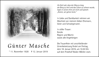 Traueranzeige von Günter Masche von Wetterauer Zeitung, Wetterauer Zeitung