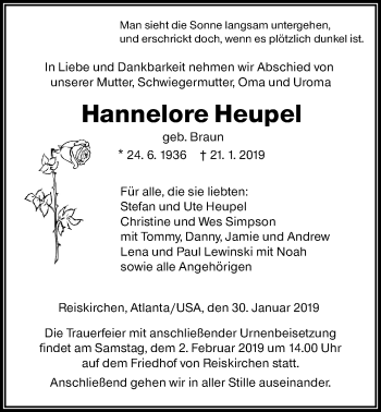 Traueranzeige von Hannelore Heupel von Giessener Allgemeine, Alsfelder Allgemeine
