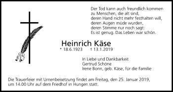 Traueranzeige von Heinrich Käse von Licher Wochenblatt, Licher Wochenblatt, Licher Wochenblatt