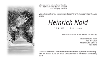 Traueranzeige von Heinrich Nold von Wetterauer Zeitung, Wetterauer Zeitung