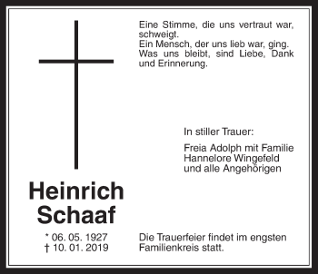 Traueranzeige von Heinrich Schaaf von Mücker Stimme