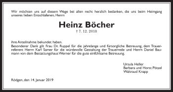 Traueranzeige von Heinz Böcher von Giessener Allgemeine, Alsfelder Allgemeine