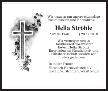 Traueranzeige von Hella Ströhle von Wetterauer Zeitung, Wetterauer Zeitung