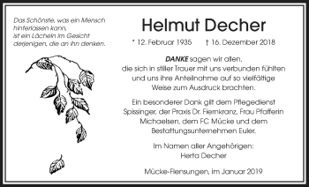 Traueranzeige von Helmut Decher von Mücker Stimme