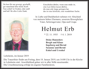 Traueranzeige von Helmut Erb von Giessener Allgemeine, Alsfelder Allgemeine