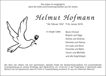 Traueranzeige von Helmut Hofmann von Wetterauer Zeitung, Wetterauer Zeitung