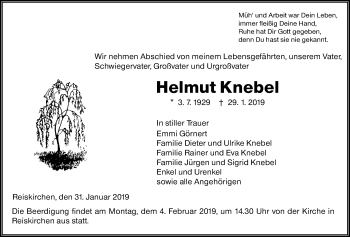 Traueranzeige von Helmut Knebel von Giessener Allgemeine, Alsfelder Allgemeine