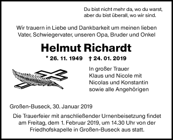 Traueranzeige von Helmut Richardt von Giessener Allgemeine, Alsfelder Allgemeine