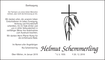 Traueranzeige von Helmut Schemmerling von Wetterauer Zeitung, Wetterauer Zeitung
