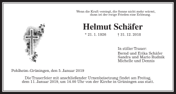Traueranzeige von Helmut Schäfer von Giessener Allgemeine, Alsfelder Allgemeine