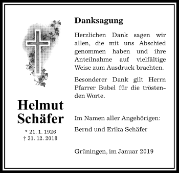 Traueranzeige von Helmut Schäfer von Pohlheimer Nachrichten