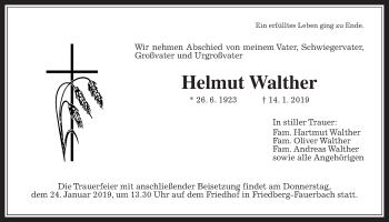 Traueranzeige von Helmut Walther von Wetterauer Zeitung, Wetterauer Zeitung