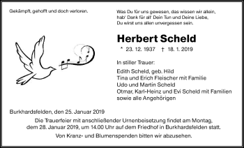 Traueranzeige von Herbert Scheld von Giessener Allgemeine, Alsfelder Allgemeine