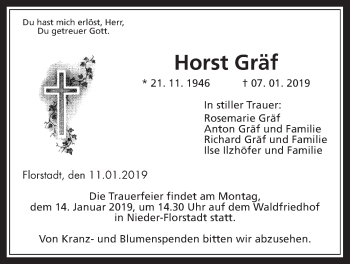 Traueranzeige von Horst Gräf von Wetterauer Zeitung, Wetterauer Zeitung