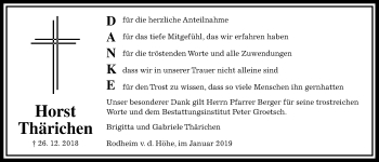Traueranzeige von Horst Thärichen von Wetterauer Zeitung, Wetterauer Zeitung