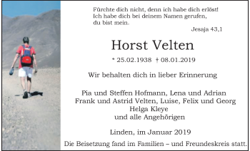 Traueranzeige von Horst Velten von Giessener Allgemeine, Alsfelder Allgemeine