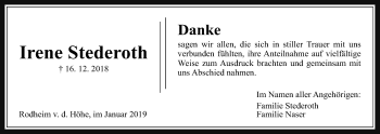 Traueranzeige von Irene Stederoth von Wetterauer Zeitung, Wetterauer Zeitung