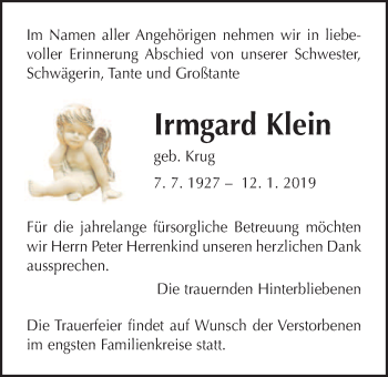 Traueranzeige von Irmgard Klein von Giessener Allgemeine, Alsfelder Allgemeine