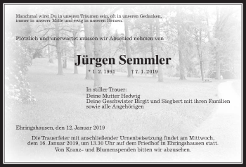 Traueranzeige von Jürgen Semmler von Alsfelder Allgemeine