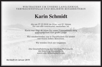 Traueranzeige von Karin Schmidt von Wetterauer Zeitung, Wetterauer Zeitung