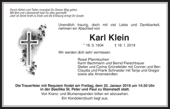 Traueranzeige von Karl Klein von Wetterauer Zeitung, Wetterauer Zeitung