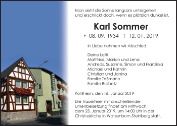 Traueranzeige von Karl Sommer von Giessener Allgemeine, Alsfelder Allgemeine