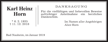 Traueranzeige von Karl Heinz Horn von Wetterauer Zeitung, Wetterauer Zeitung