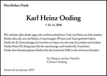 Traueranzeige von Karl Heinz Oeding von Giessener Allgemeine, Alsfelder Allgemeine