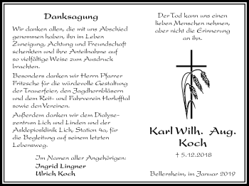 Traueranzeige von Karl Wilh. Aug. Koch von Licher Wochenblatt, Licher Wochenblatt, Licher Wochenblatt