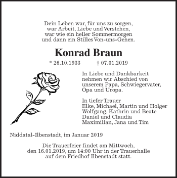 Traueranzeige von Konrad Braun von Wetterauer Zeitung, Wetterauer Zeitung