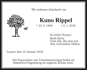 Traueranzeige von Kuno Rippel von Laubacher Anzeiger