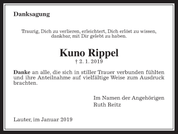 Traueranzeige von Kuno Rippel von Laubacher Anzeiger