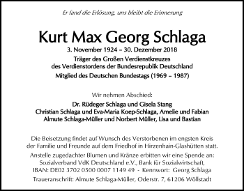 Traueranzeige von Kurt Max Georg Schlaga von Wetterauer Zeitung, Wetterauer Zeitung